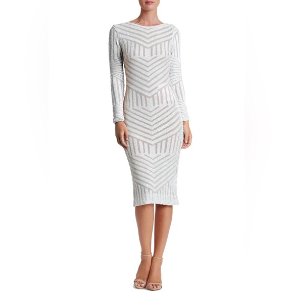 Dress the Population Cream Embellished V-Neck Bodycon Dress